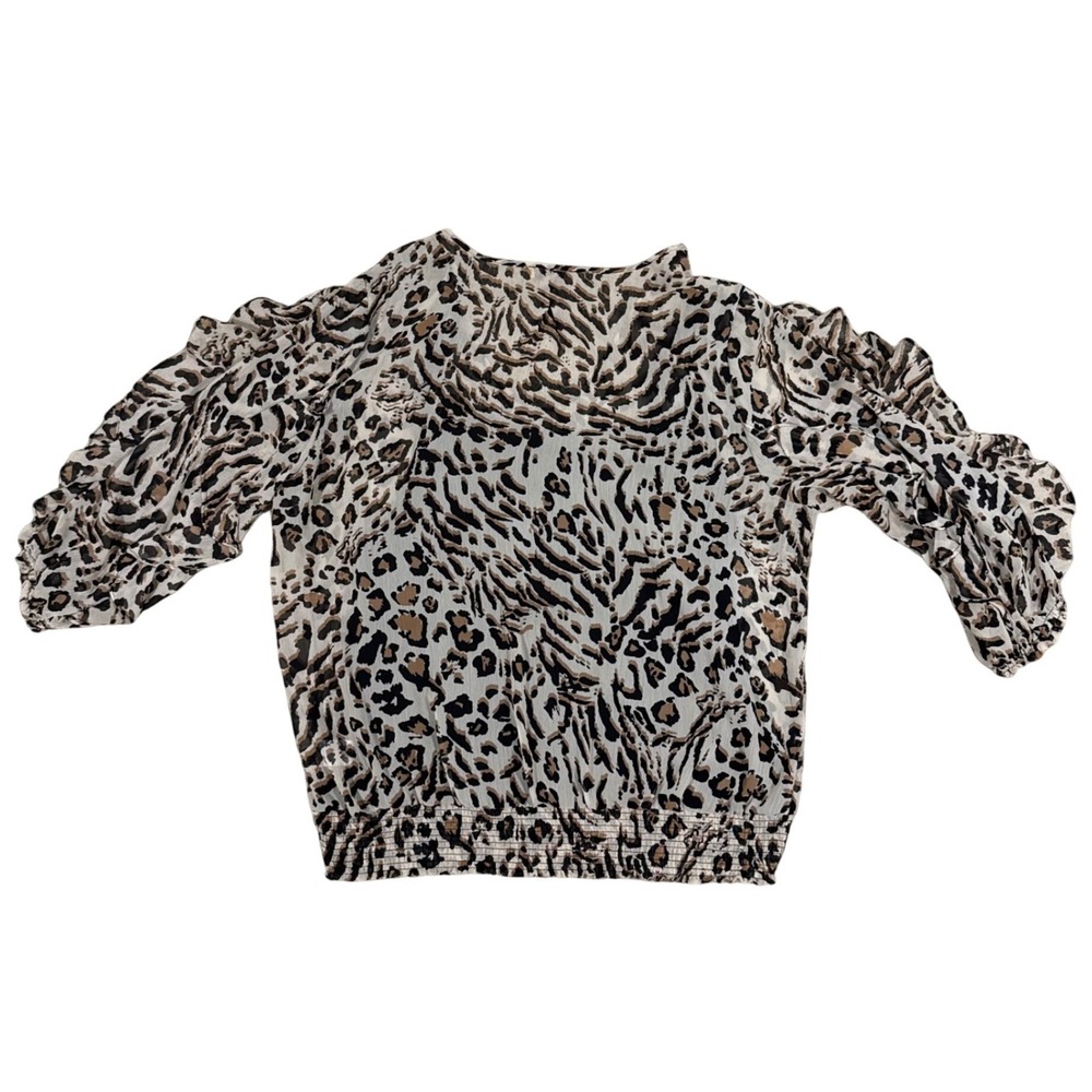Democracy Womens XL Animal Print Blouse Sheer Layered 3/4 Sleeve Stretch Top - Picture 2 of 7